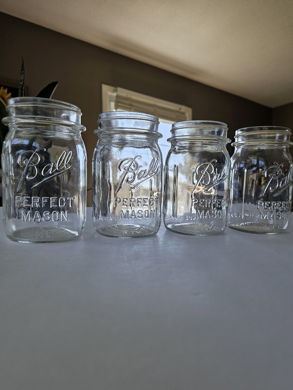 Set Of 4 Vintage BALL Perfect Mason 12 oz Jars Square Ribbed Glass Canning USA